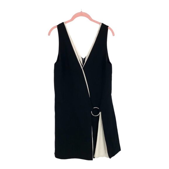 Cinq à Sept  Two Tone Silk Ivory and Black Sleeveless Ring Detail Mini Dress - Picture 2 of 16